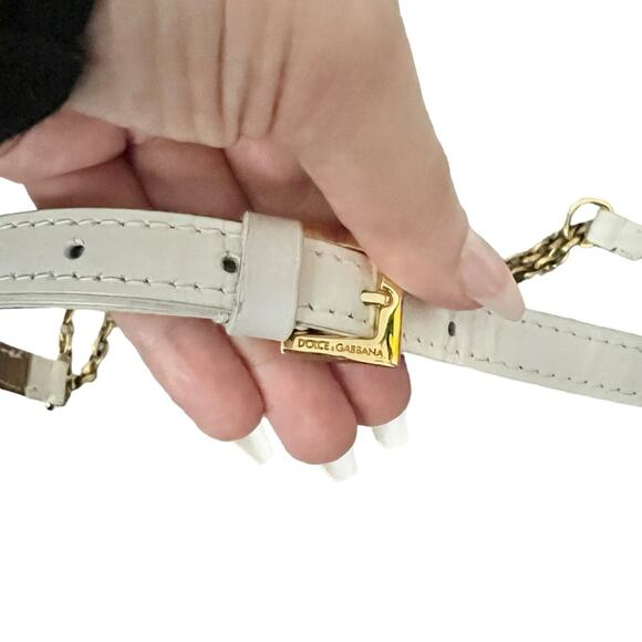 VTG Dolce & Gabbana White Leather Gold Rhinestone O-Ring Chain Glam Belt main image 5